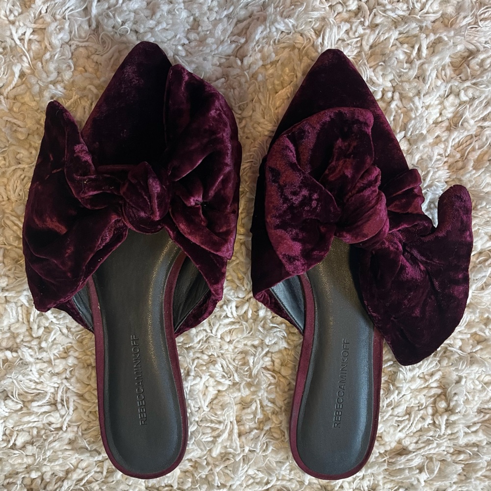 Rebecca Minkoff Dark Red Velvet Bow Slides